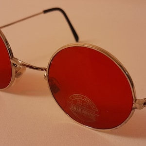 True Vintage John Lennon Style Sunglasses Round Red Gold Teashades 1980&#39;s Adult Small 120mm Temple Unisex mens ladies womens