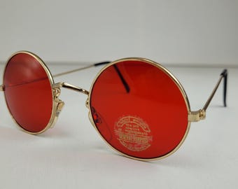 VINTAGE CLASSIC St. John Dark Red and Gold Sunglasses Vintage 00s Red Tinted Gold Round Double Wire Big Spectacle  main image 3