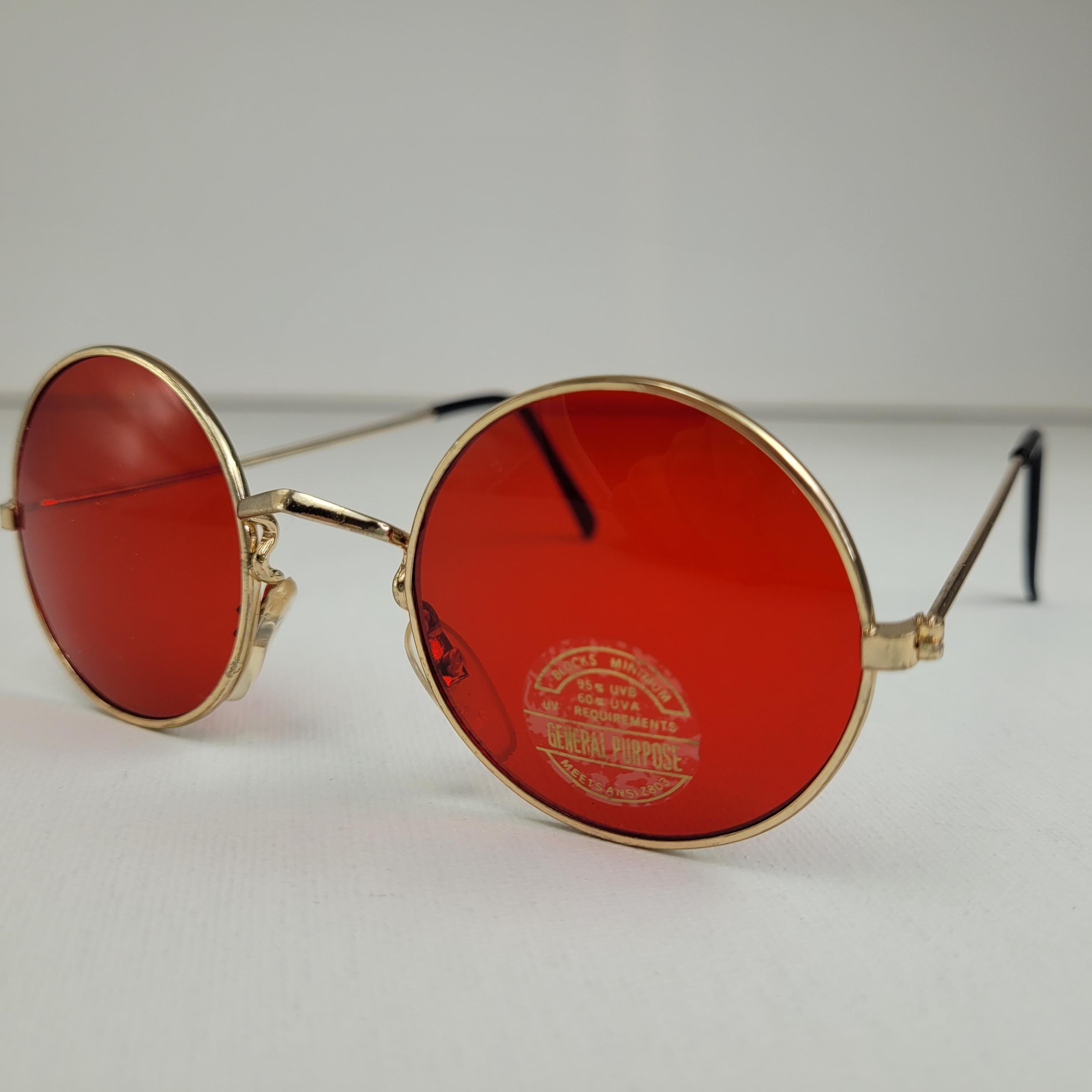 True Vintage John Lennon Style Sunglasses Round Red Gold Teashades 1980's Adult Small 120mm Temple Unisex mens ladies womens