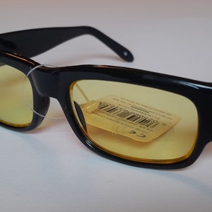 True vintage 1990’s Black Frame Glasses with Yellow Tinted Lenses Retro True Vintage Small Dapper 1990 main image 4