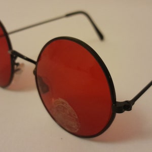 True Vintage John Lennon Style Sunglasses Round Red Black Teashades 1980&#39;s Adult Small 120mm Temple Unisex mens ladies womens