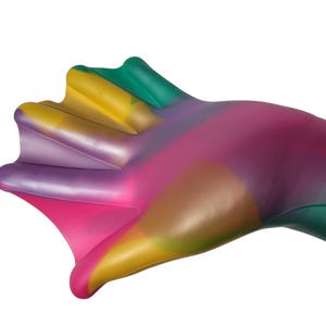 2 Pairs Rainbow Webbed Silicone Swim Gloves Swimming Resistance Training Mitts Diving Medium Adult Unisex Multicoloured