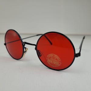 True Vintage John Lennon Style Sunglasses Round Red Black Teashades 1980's Adult Small 120mm Temple Unisex mens ladies womens