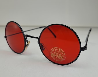 True Vintage John Lennon Style Sunglasses Round Red Black Teashades 1980's Adult Small 120mm Temple Unisex mens ladies womens