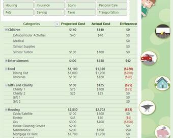Excel Budget tracker and template with graphs, links, and calculations template for organization Excel money tracker
