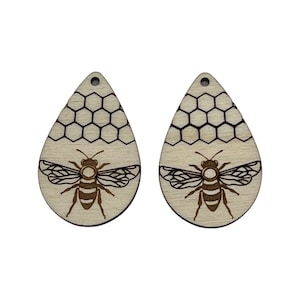 Honey Bee teardrop dangles blank Earring-Unfinished wood earrings-Blank cutouts-wood jewelry making blanks.