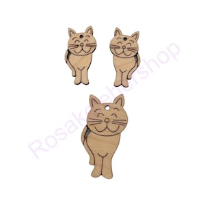 Cute Kitty, Cat wood earring blanks and pendant, wood cutouts, handmade earring blanks-Unfinished wood earrings.
