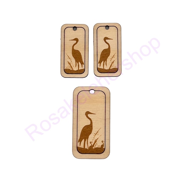 Sandhill crane bird dangle Earring blanks and Pendant-Unfinished wood earrings-Blank cutouts-handmade blanks-