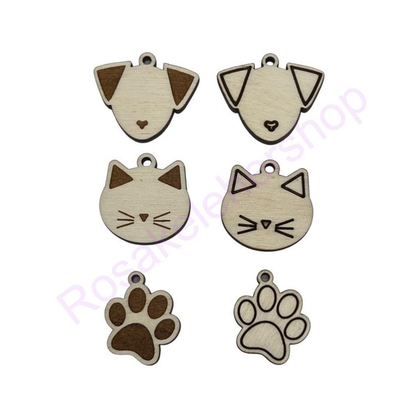 Cute pet charms wood  blanks-Wood bracelet Making-handmade Blanks cutouts-wood paw print charm-wood pendant blanks-wood earrings blanks