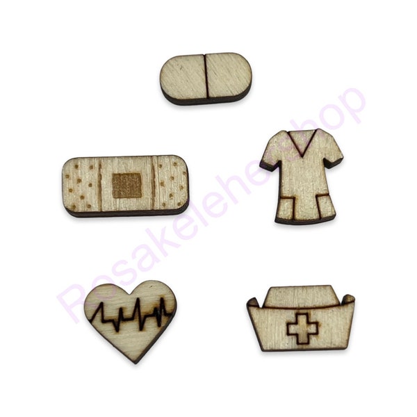 NURSE Hat-Heart-Band-aid-Pill- wood studs earrings blanks pair-Unfinished wood earrings-Blank cutouts-wood cabochons-handmade jewelry.