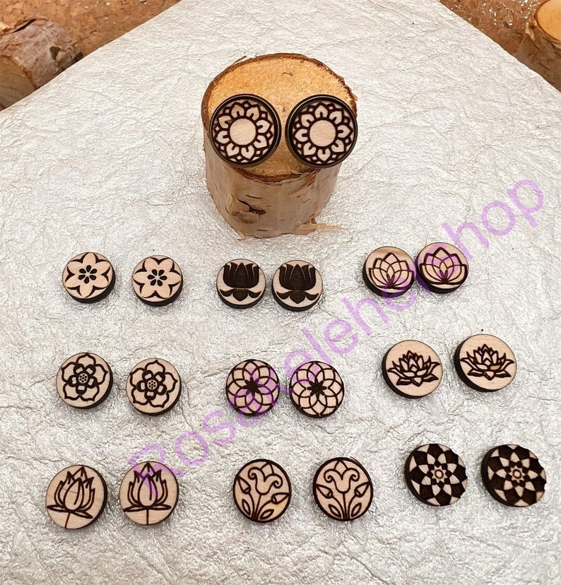 Flower Round Wood Studswood Stud Earring Makingsunfinished Etsy