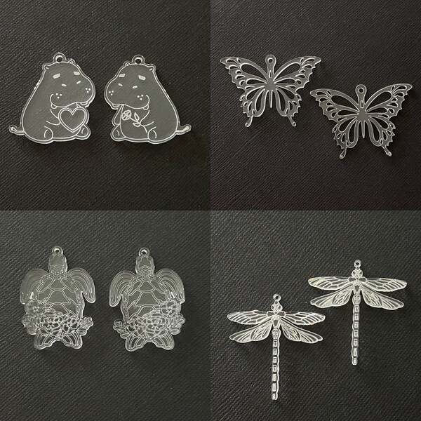 Hippos-Butterfly-Turtle-Dragonfly clear engraved acrylic earrings-handmade earrings blanks-Diy Jewelry making-Handcrafts earrings