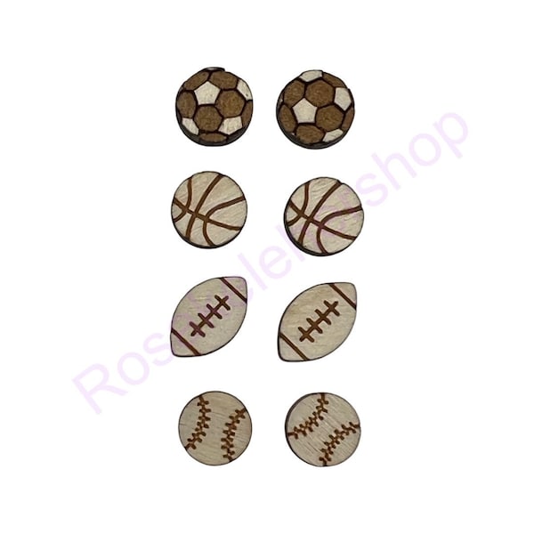 Basketball, Baseball, Footbal, soccer ball wood studs -Wood Stud Earring Makings-Unfinished wood earrings-wood cabochons-handmade cabochons