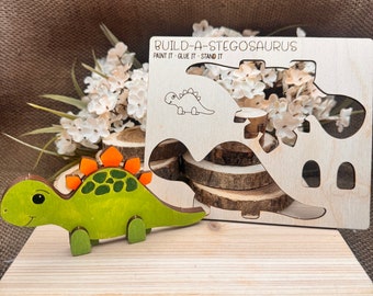 DIY not painted Dinosaur Stegosaurus Pop-Out Card -Unfinished blank wood cutout-Family crafts-Laser cut DIY crafts.