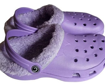 Purple Clogs with Purple Fur Warm Lined Furry Cloggis Slippers Shoes