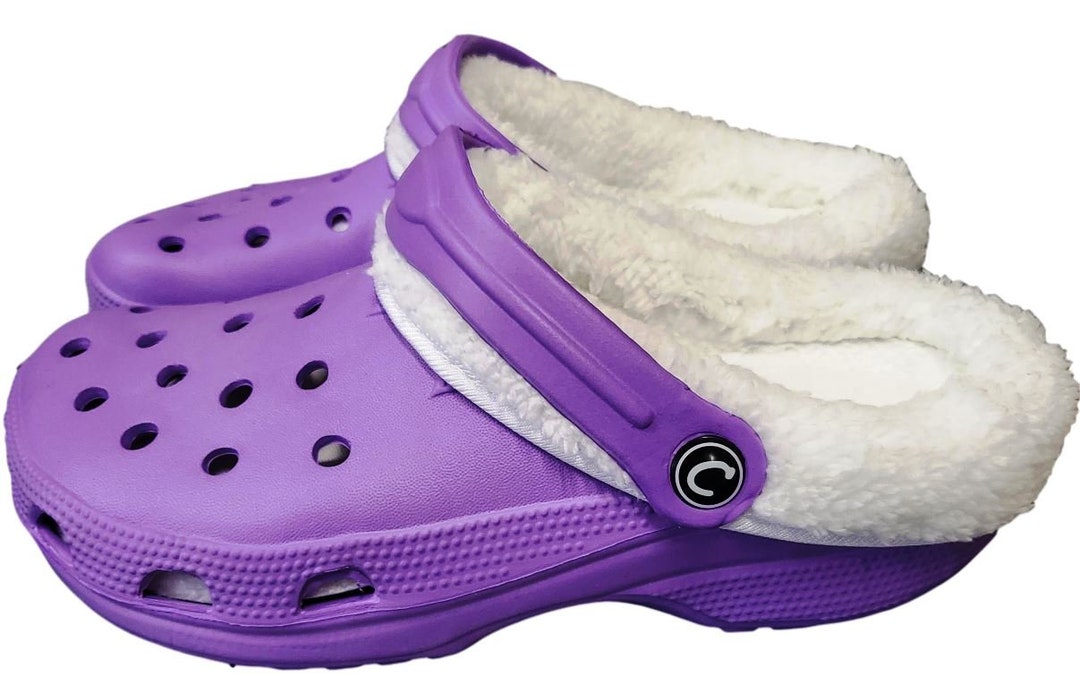 Purple Clogs With White Fur Warm Lined Furry Cloggis Slippers Shoes