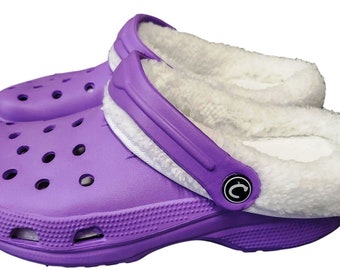 Purple Clogs with White Fur Warm Lined Furry Cloggis Slippers Shoes