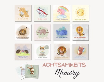 Mindfulness memory game, affirmations for children, memory, memory game to download, encouragement card game,