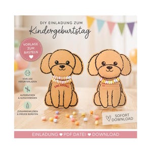 Einladung Pudel mit Zuckerperlen, Druckvorlage Einladung Kindergeburtstag, Einladung zur Party, Hunde Einladung, Geburtstagseinladung Kinder