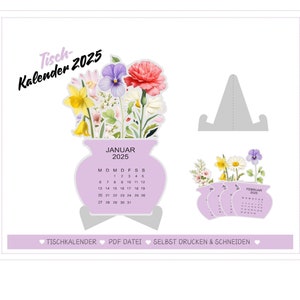 DIY desk calendar 2025, craft file for desk calendar, desk calendar to print, calendar pattern, flower desk calendar, PNG, PDF,