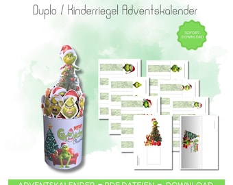 Duplo Kinderriegel Advent Calendar | Christmas DIY Advent Calendar | Duplo Wrappers | Kinderriegel Wrappers | Grinchy Advent Templates