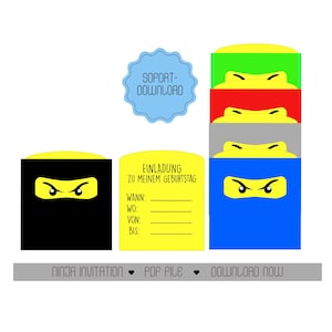 Invitation Ninja Anglais, Allemand, sans Texte, modèle imprimable invitation anniversaire enfant, invitation anniversaire Ninja, Anniversaire Ninja