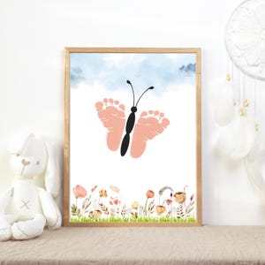 Huella de mariposa bebé, cartel de arte de pared de huella, regalo para padres, imagen de huella de recién nacido, archivo de impresión bebé, huella DIY