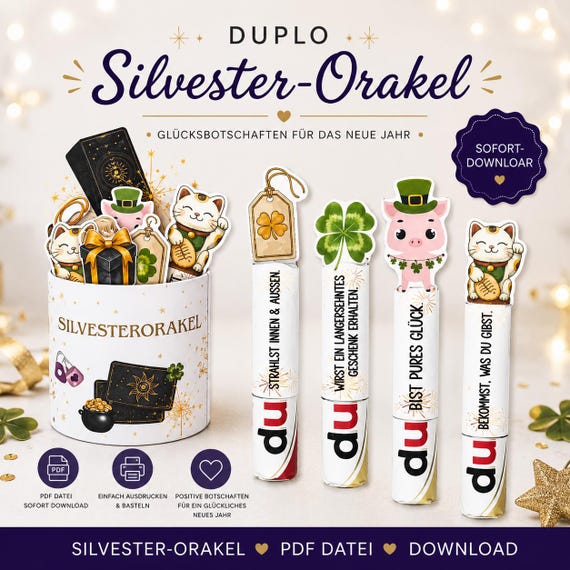 Duplo Silvesteorakel Banderolen |  DIY Neujahrsorakel | Duplo Banderolen zum Ausdrucken mit Sprüchen und leeren Vorlagen, Duplo Banderole