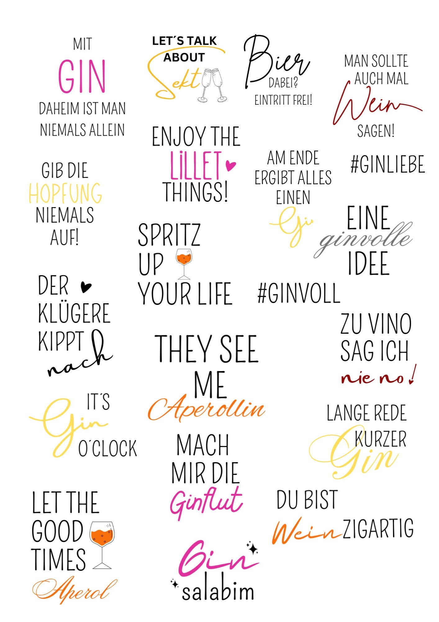 Alkohol Sprüche, Aperol, Gin, Lillet, Bier, Plotter Dateien, Dateien