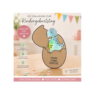 Einladung Dino, Druckvorlage Einladung  Kindergeburtstag, Einladung zur Geburtstagsparty, Dinosaurier Ei, Birthday, Geburtstagseinladung,