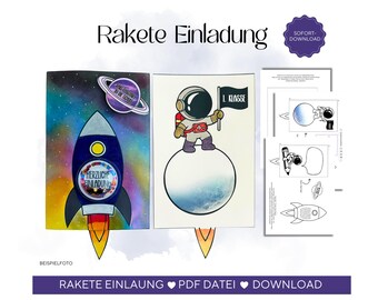 Rocket invitation, invitation to the first day of school, printable invitation for a children's birthday party, invitation to a birthday party, 3D rocket invitation