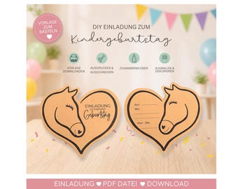 Einladung Pferd, Druckvorlage Einladung  Kindergeburtstag, Einladung zur Party, Pferd, Pony, Birthday invitation, Gebutstagseinladung,