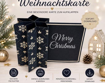 Carte de Noël 3D | Modèle de découpe SVG pour carte de Noël | Fichier pour traceur de cartes de vœux de Noël | Modèle de découpe SVG pour carte de Noël Cricut