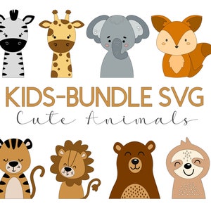 Pacchetto di tipi SVG di animali carini, bambini, file plotter per bambini, animali della foresta, file di download digitale,