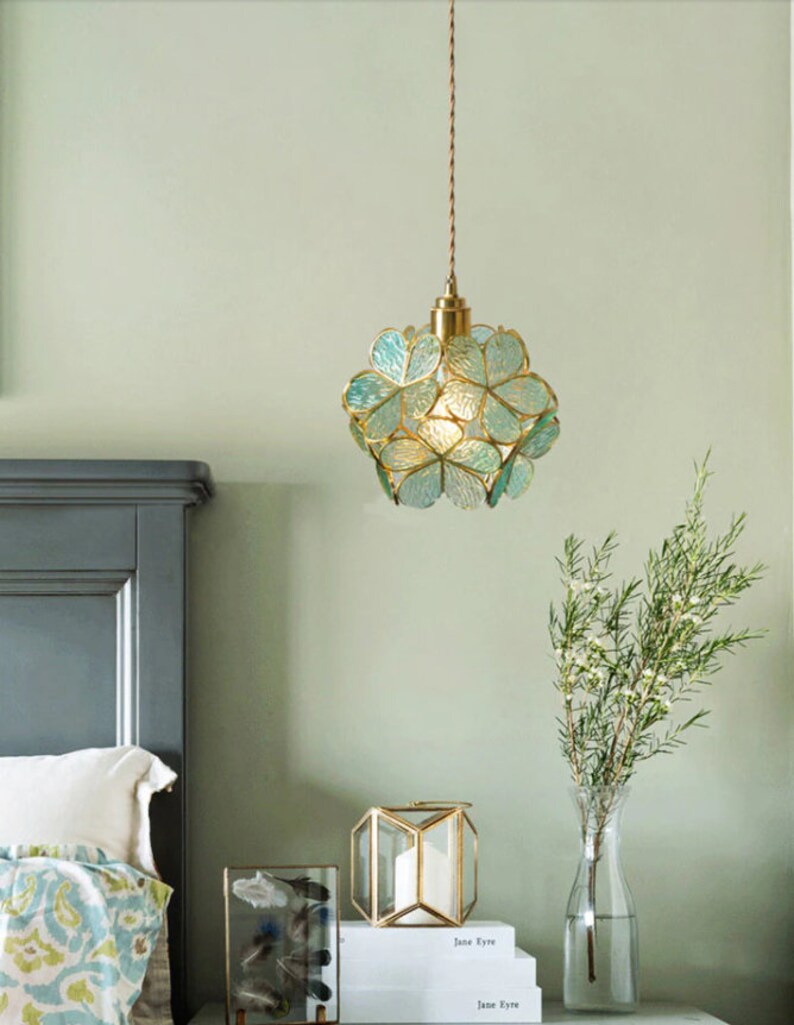 Vintage Style Glass Pendant Light Glass Flower Light Fixture Etsy