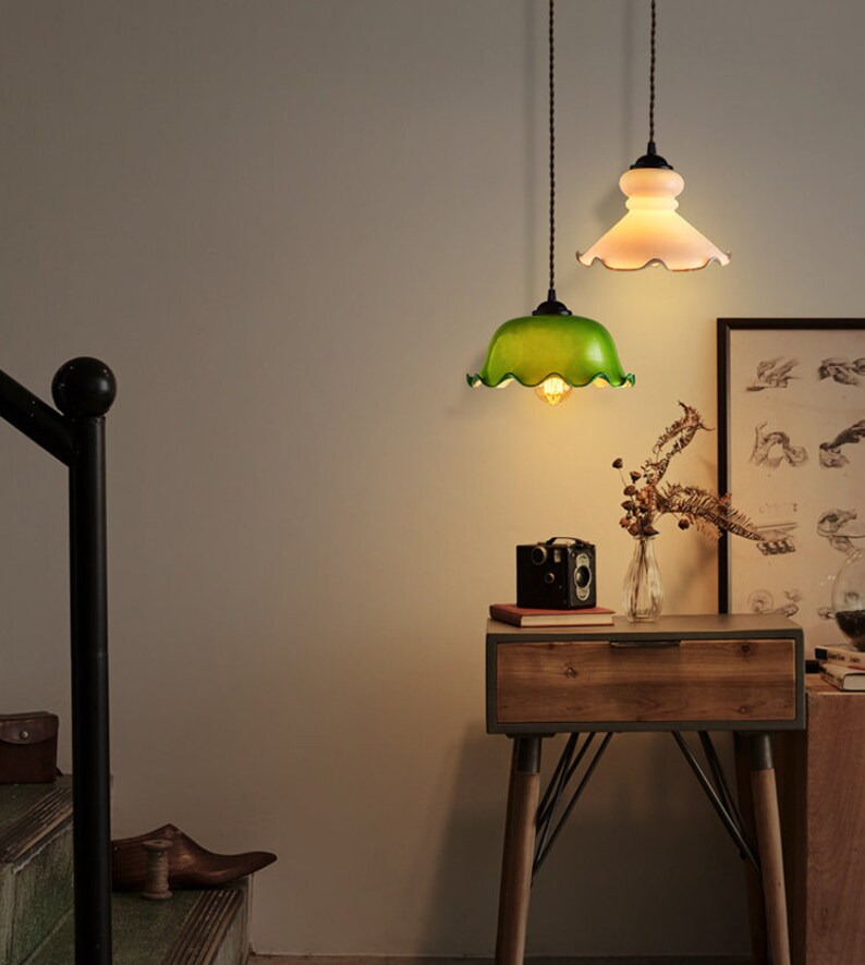 Green Glass Pool Table Lighting Glass Flower Light Fixture Etsy