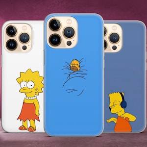 Die Simpsons Minimalismus Handyhülle Homer, Lisa Cover für iPhone 14+ 13 Pro Max 12 mini 11 SE 2022 Xs 8 7 passend für Samsung A12 A13 S22 S21+