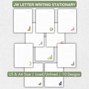 JW Letter Writing Template, JW Printable Letter Writing Bundle, JW Ministry, Lined and Unlined