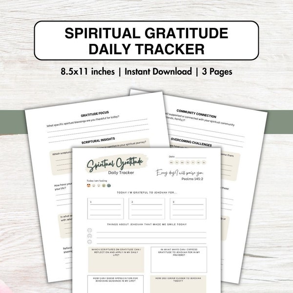 JW Spiritual Gratitude Tracker, JW Baptism Gift, Printable Digital Download, JW Family Worship