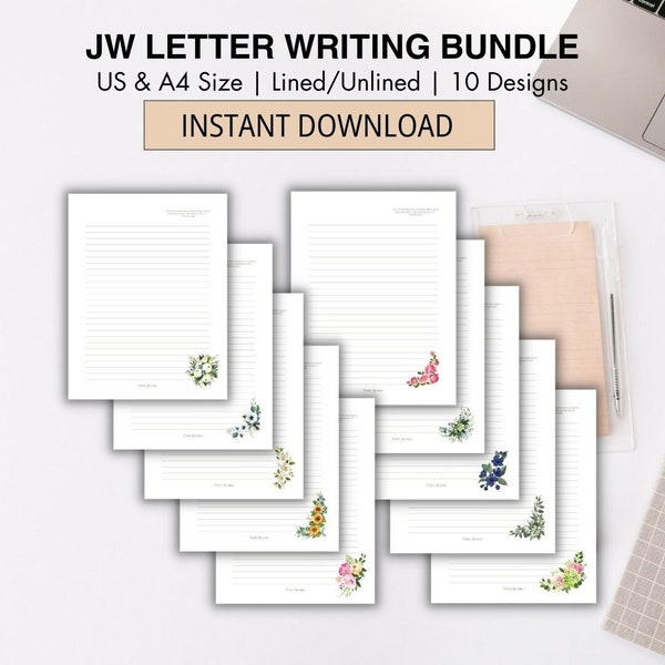 JW Letter Writing Stationary, JW Printable Letter Writing Bundle, JW Stationary Lined & Unlined