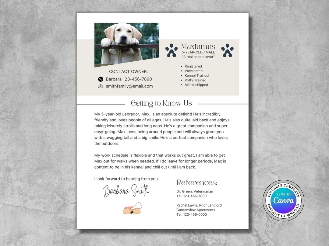 Dog CV Editable Template Pet Resume - Il 1080xN.4671301460 Bm90 