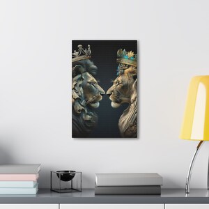 Lion and Lioness Wall Canvas Art, Royal Wall Art, 3D Wall Art, Abstract Wall Art, Wall Prints, Home Decor, Bold Wall Painting image 2