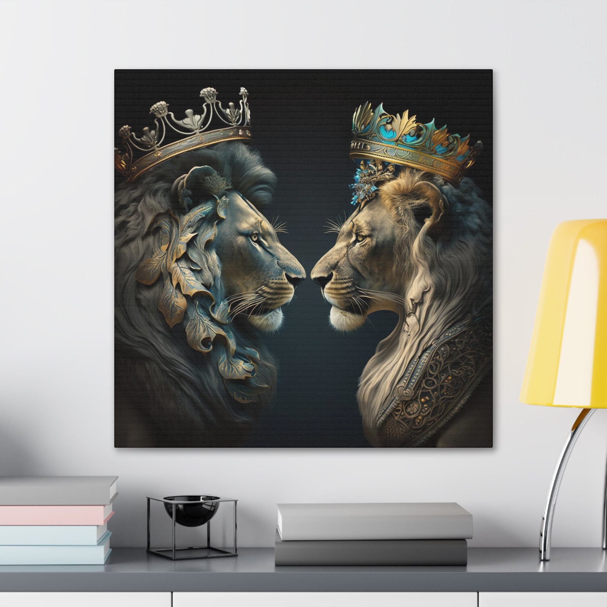 Lion and Lioness Wall Canvas Art, Royal Wall Art, 3D Wall Art, Abstract ...