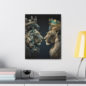 Lion and Lioness Wall Canvas Art, Royal Wall Art, 3D Wall Art, Abstract Wall Art, Wall Prints, Home Decor, Bold Wall Painting image 3