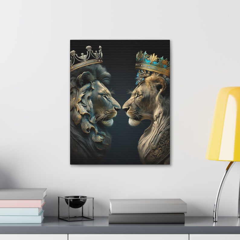 Lion and Lioness Wall Canvas Art, Royal Wall Art, 3D Wall Art, Abstract Wall Art, Wall Prints, Home Decor, Bold Wall Painting image 3
