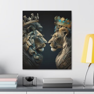 Lion and Lioness Wall Canvas Art, Royal Wall Art, 3D Wall Art, Abstract Wall Art, Wall Prints, Home Decor, Bold Wall Painting image 4