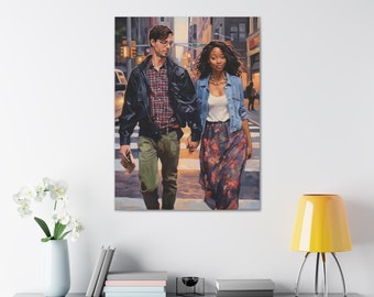 Romantic Gift, For Her, For Him, Interracial Couple Art, Home Decor, Love gifts, Valentines Day, Couple Art, Wedding Gift, Biracial Art