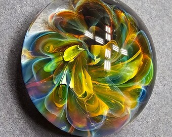 Boro GLASS Lampworked Large irridecent Gold Rainbow Burst 1" Cabochon Focal Bead Craft Art Beading Project Finding Jewelry Making Accessory