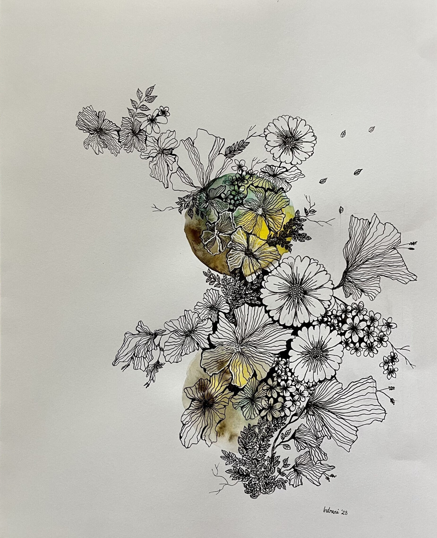 Moon Flower Ink Floral Moon: Acrylic Ink Painting, Original Botanical Art - Etsy UK
