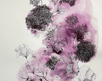 Lavender Mine: Kwiatowe malarstwo akrylowe, sztuka botaniczna